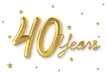 3d golden 40 years anniversary celebration with star background. 3d illustration.