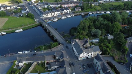 Aerial view of the River Barrow flowing through the beautiful Graiguenamanagh, Ireland
