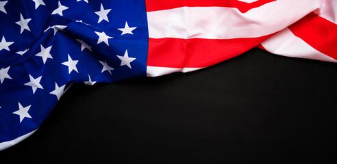 American flag on black background for Memorial Day, 4th of July, Labour Day