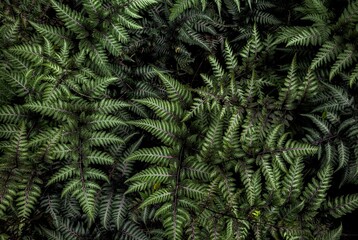 Top view of the bunch of dark ferns