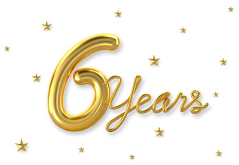 3d golden 6 years anniversary celebration with star background. 3d illustration.