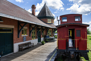 Old steam train at station in Smith Falls Ontario