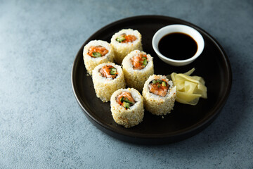 Traditional salmon sushi rolls