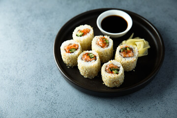 Traditional salmon sushi rolls
