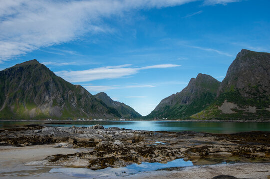Brunstranda  beach in flakstad island, lofoten
