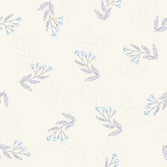 Floral pattern. Endless background. Design art from simple cute daisies. Small blue flowers on a branch for design and printing on fabric. Repeating floral motif for textile. Vector
