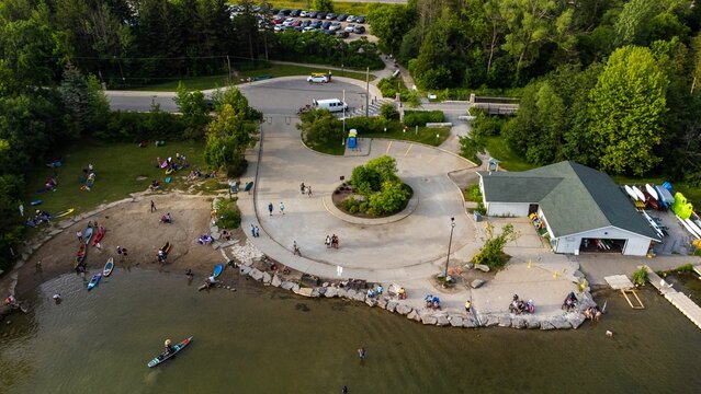 Aerial View Of A Public Park On The Lake