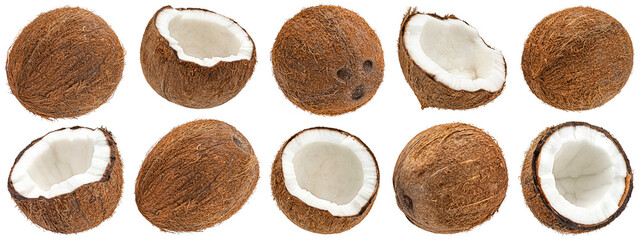 Coconuts isolated on white background, full depth of field - obrazy, fototapety, plakaty
