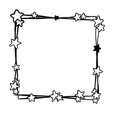 Monochrome Stars Double Square Frame. Vector illustration for decorate logo, text, greeting cards and any design. 
