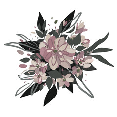 Obraz premium Vector floral illustration of pink peonies in bouquet. Isolated on white background.