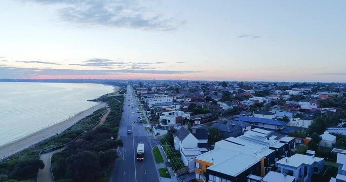 Aerial view of a bus moving in road