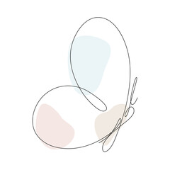 Butterfly continuous line drawing. Outline butterfly flying. Line art insect with abstract pastel color shapes. Vector isolated on white.	
