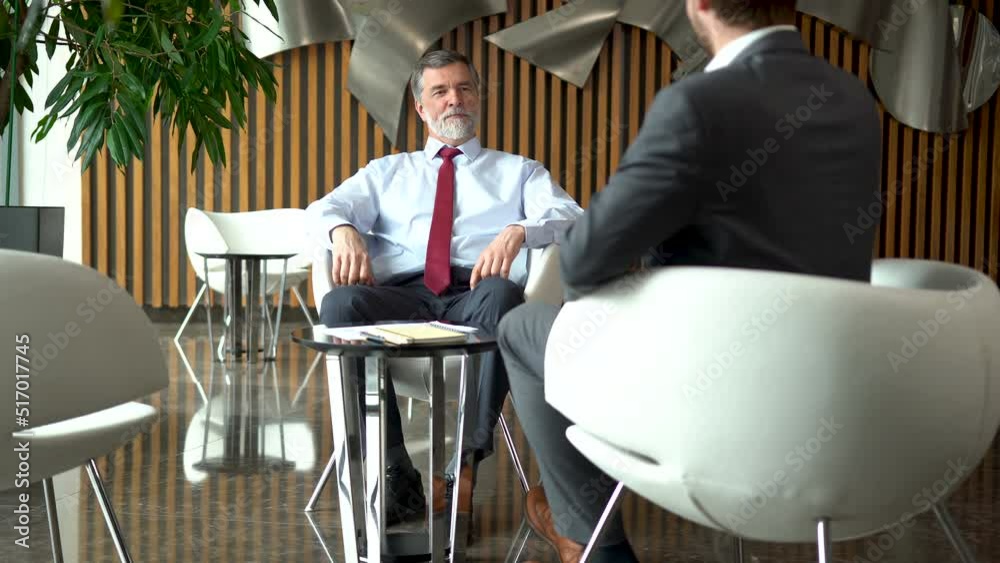 Canvas Prints Two happy professional businessmen executive leaders shaking hands at office meeting. Smiling businessman greeting partner with handshake. Leadership, trust, partnership concept.