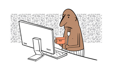 a man is looking for recipes on the internet