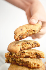Chocolate cookies on white background
