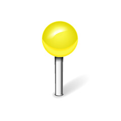 Yellow push pin isolated on a white background