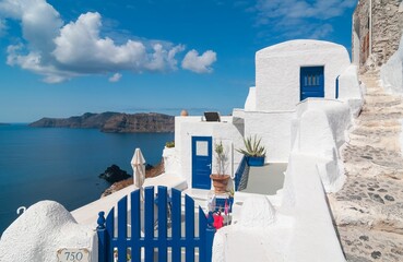 House overlooking sea in the village of Oia in Santorini, Greece