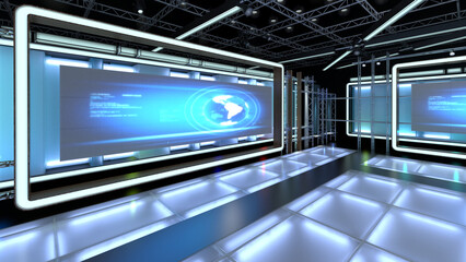 Virtual TV Studio Set. Green screen background. 3d Rendering