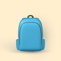 Cute cartoon blue backpack. 3d realistic school bag. Back to school concept. Vector illustration