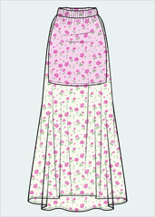 LONG SKIRT WITH SEAMLESS FLORAL PRINT FOR WOMEN IN EDITABLE VECTOR FILE