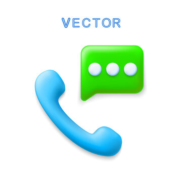 3D handset telephone and message bubbles vector icon.