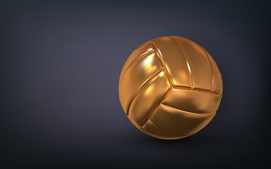 3d realistic golden volleyball ball on dark background. Vector illustration