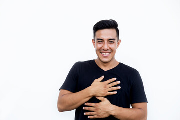 Fototapeta premium Handsome hispanic man happy and excited expressing surprise.