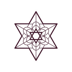 Star of David logo. Jewish Religion sign line art. Symmetry decorative element. Vector illustration