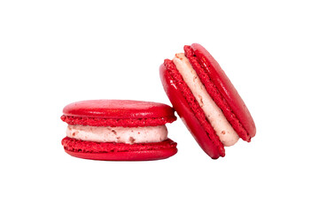 Strawberry Macarons Isolated on White Background With Clipping Path