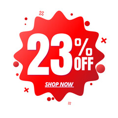 23% off, red online super discount sticker in Vector illustration, with various abstract sale details, Twenty three 