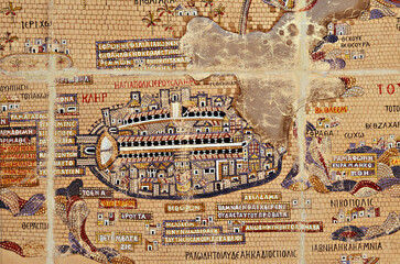 Closeup shot of an 18-19th century vintage map of Jerusalem