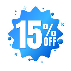 15% off, blue online super discount sticker in Vector illustration, with various abstract sale details, Fifteen 