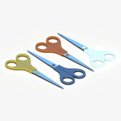 Isometric. Set of scissors of different colors.