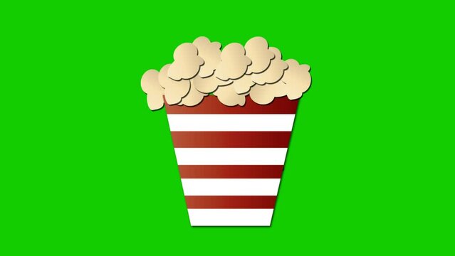 Popcorn animation on a green background. Animated Food Icons. Popcorn with alpha channel., Key color, chroma-key, alpha channel. 4K video