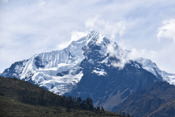 Hiking in the cloud forests and green valleys of the Inca Trail on the way to Machu Picchu in Peru