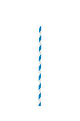 Blue and white striped paper straws isolated on white background.