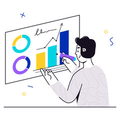 man marks the data on the graph