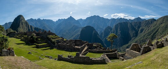 The old ruins of Machu Picchu in the Sacred Valley of Urubamba in Peru