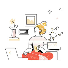 woman sitting cozily at home with a mug