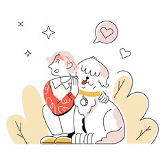 woman stares at a shaggy dog