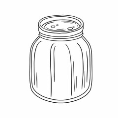 Jar hand drawn illustration in doodle style. Line drawing simple jar. Isolated vector illustration.