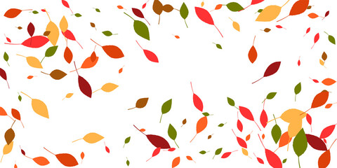 Leaves. Yellow, red, green, orange, brown colors. Scattered autumn leaves. Unusual abstract texture. Vector eps 10.