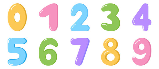 Colorful cartoon numbers set. Isolated funny kids numbers on a white background. Vector set of 1-9 digit baby icons. School mathematical symbols. 