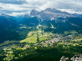Fototapeta na wymiar High angle view of beautiful village Cortina in the Italian Alps, Dolomites
