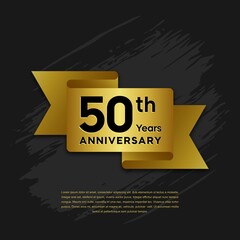 50 years Anniversary celebrations logo with ribbons. Gold color is elegant and luxurious. Logo vector template