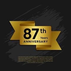 87 years Anniversary celebrations logo with ribbons. Gold color is elegant and luxurious. Logo vector template