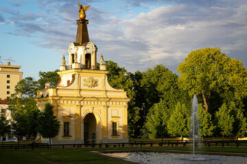 View of the entrance gate and the Branicki Palace in Bialystok.