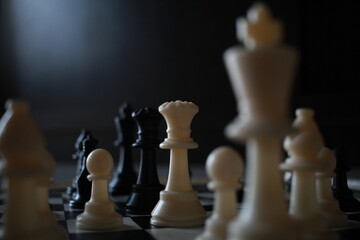 Closeup shot of the figures on a chess board
