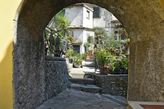 Narrow street in Scalea, an old village in the Calabria region, Italy