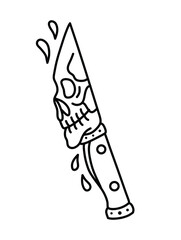 Vector skull knife old school tattoo design.